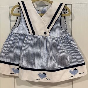 Striped Baby Dress with Whale Embroidery